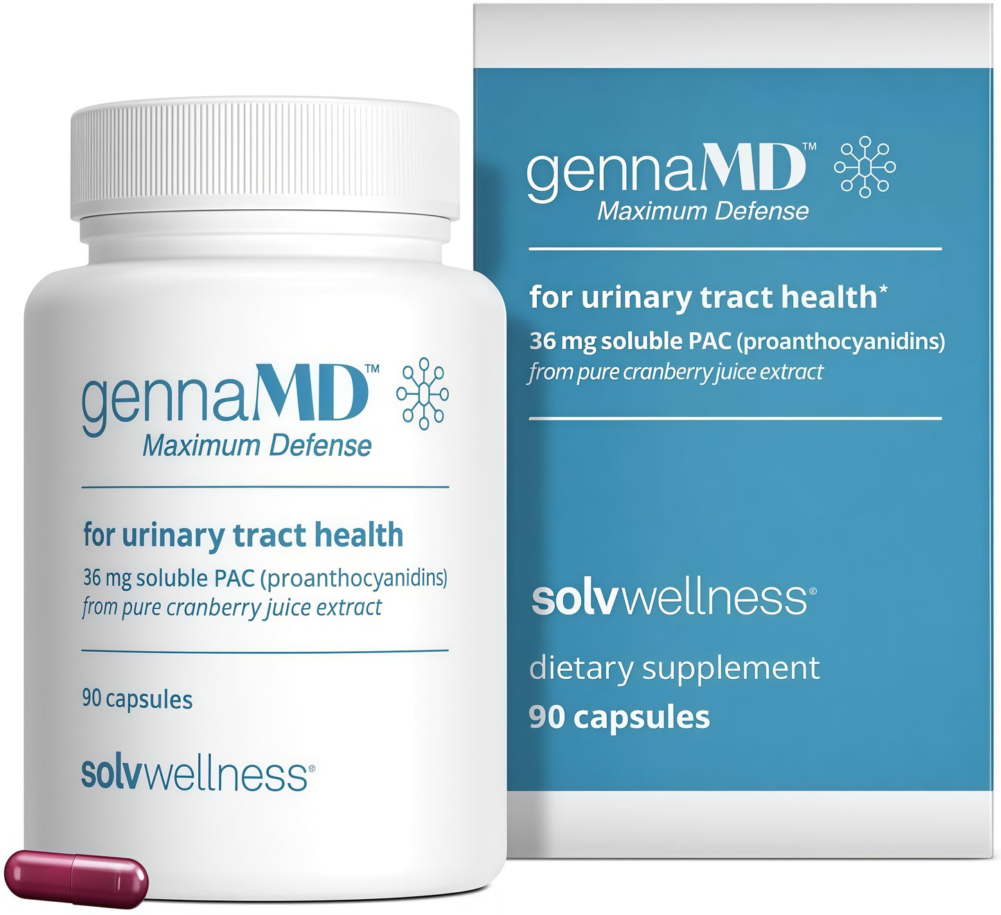 Solv Wellness GennaMD - Maximum UTlDefense - 36 mg Soluble PAc from100% Cranberry Juice Extract - HighestPAC Concentration in a Small, Easy-to-Swallow Capsule -90 Capsules