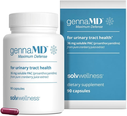 Solv Wellness GennaMD - Maximum UTlDefense - 36 mg Soluble PAc from100% Cranberry Juice Extract - HighestPAC Concentration in a Small, Easy-to-Swallow Capsule -90 Capsules